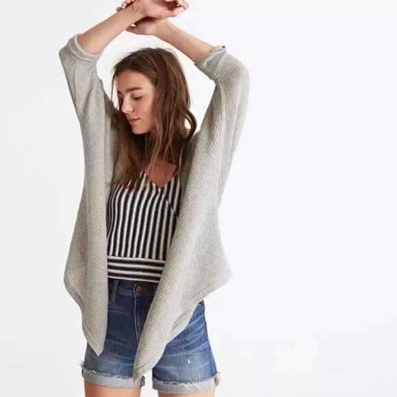 Madewell Seabank Light Grey Knit Open Front Waterfall Cardigan Sweater Medium M - Picture 3 of 13